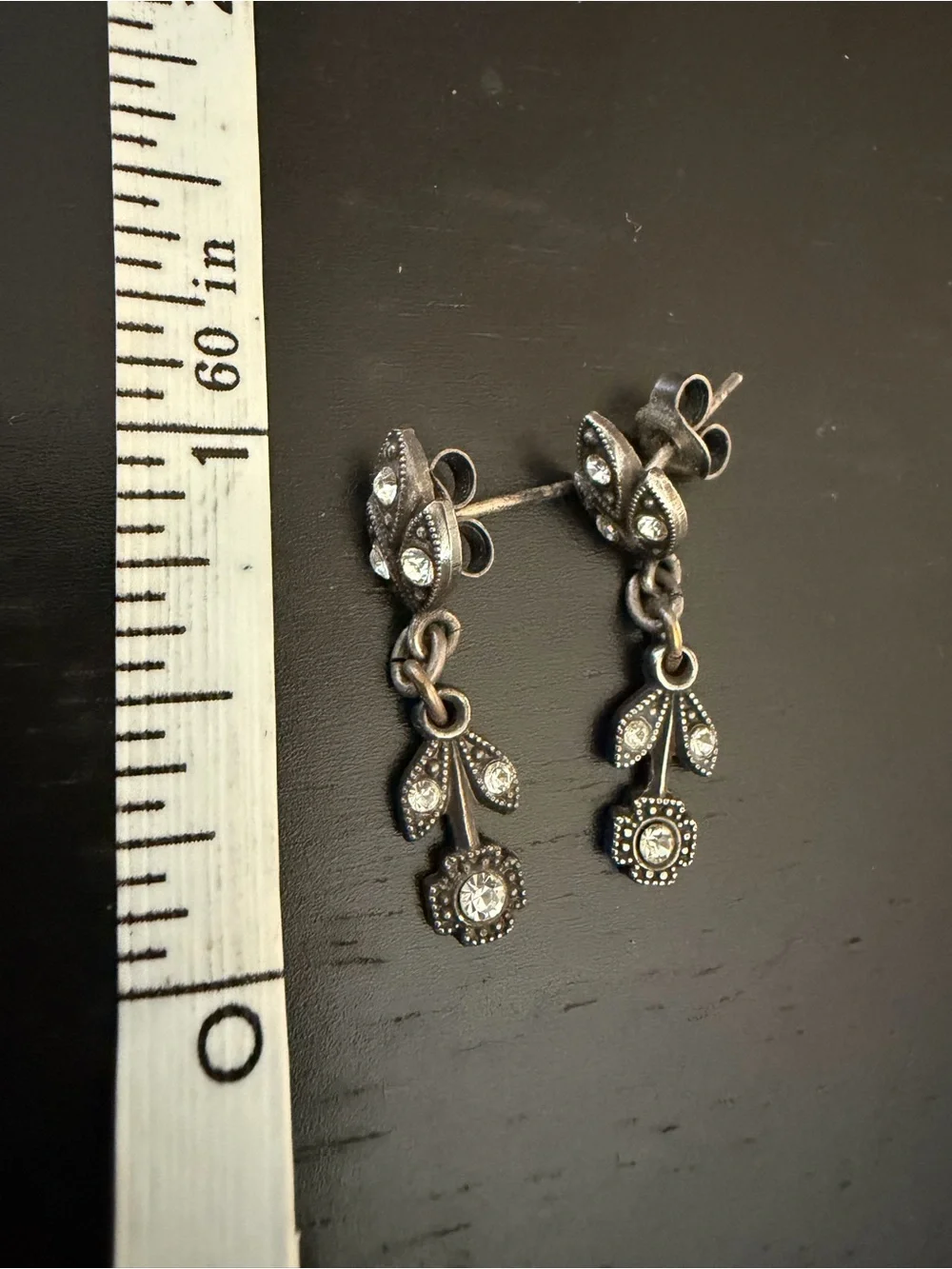 Delicate Black Crystal Leaf Drop Earrings